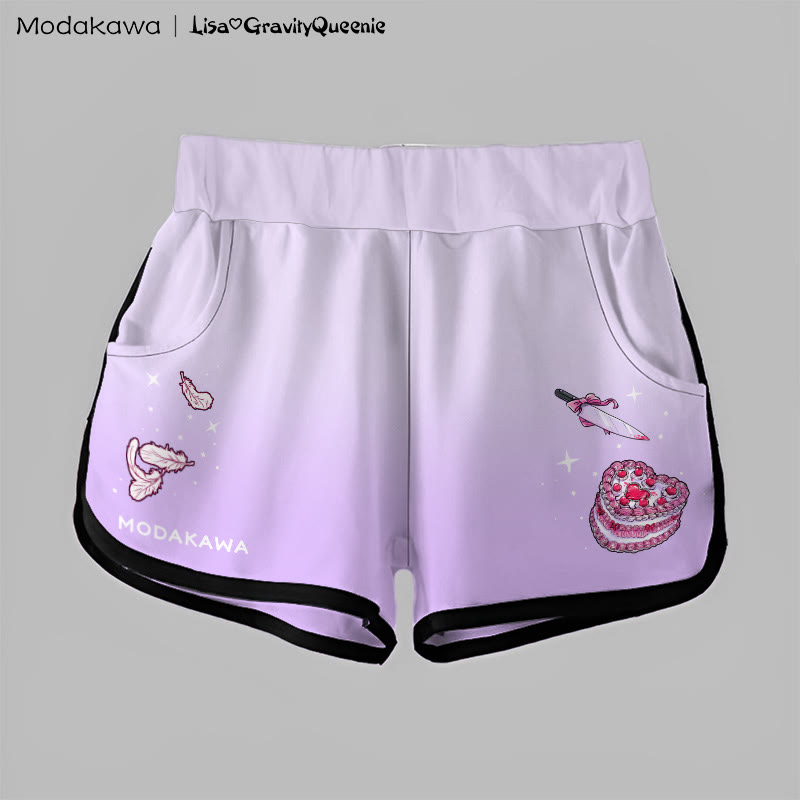 Gradient Cake Feather Graphic MODAKAWA Shorts - Purple - 5XL - image 1