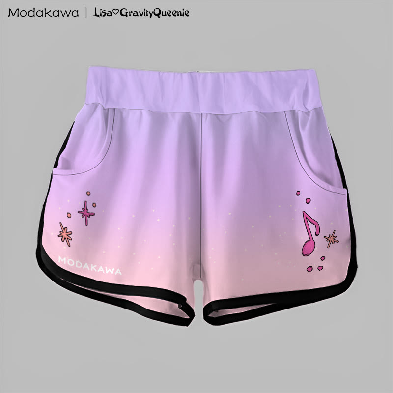 Gradient Musical Note Graphic MODAKAWA Shorts - Purple&Pink - 5XL - image 1