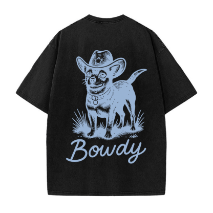 Cowboy Dog Graphic Unisex Vintage Washed T-shirt - Black - 5XL - image 4