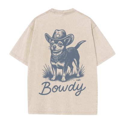 Cowboy Dog Graphic Unisex Vintage Washed T-shirt - Apricot - 5XL - image 2