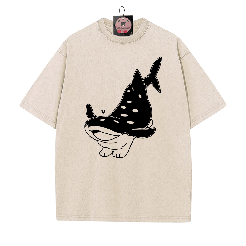 Cheerful Pupfish Graphic Unisex Vintage Washed T-shirt - Apricot - 5XL - image 2