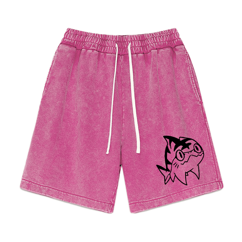Goofy Shark Graphic Vintage Washed Shorts - Rose Red - 3XL - image 5