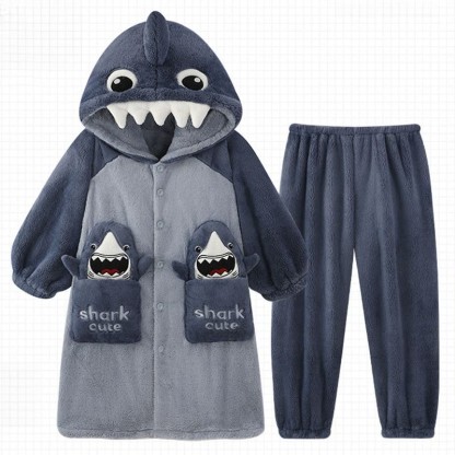 Shark Plush Hooded Pajamas Set - Blue - 3XL - image 1