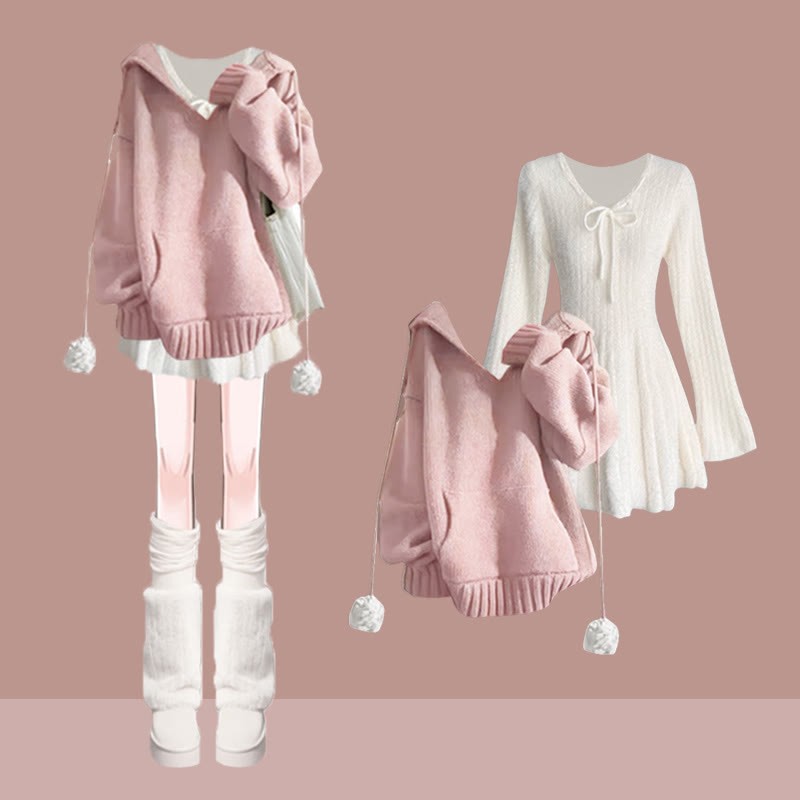 Pocket Sweater Knit Dress Two Pieces Set - Set A - XL - image 1