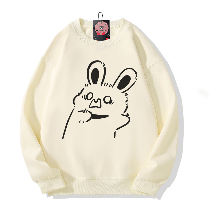 Startled Bunny Graphic Round Collar Sweatshirt - Beige - 5XL - image 2