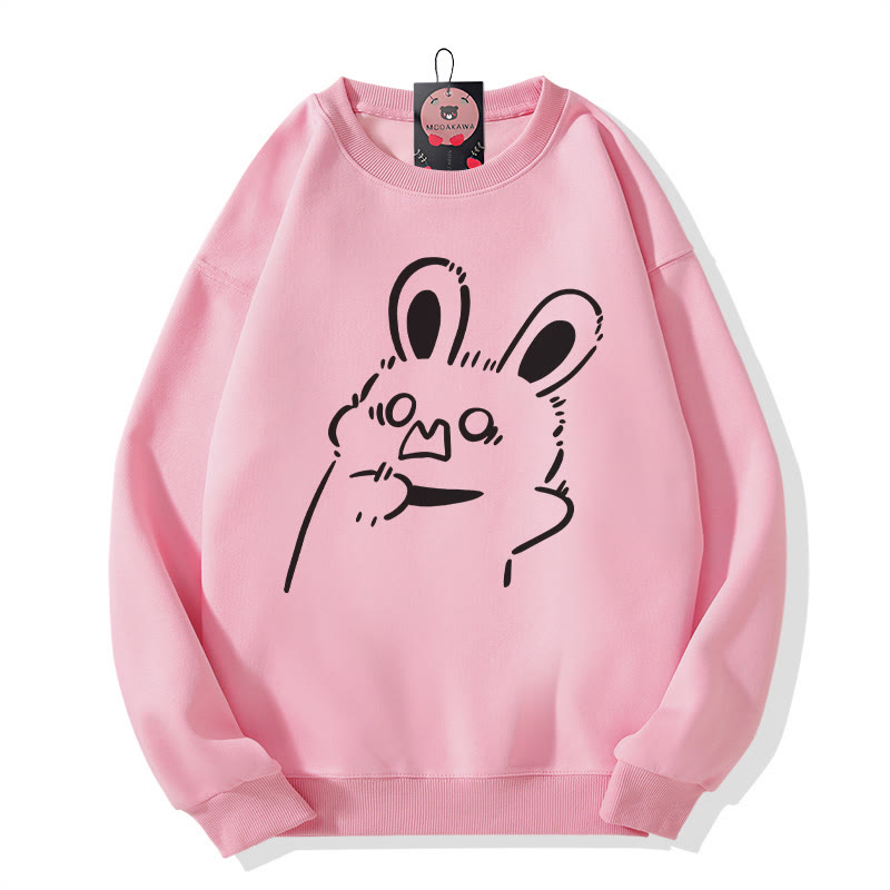 Startled Bunny Graphic Round Collar Sweatshirt - Pink - 5XL - image 1