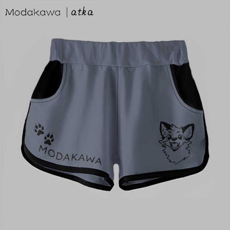 MODAKAWA X atka Fox Print Casual Shorts - Grey - 5XL - image 5