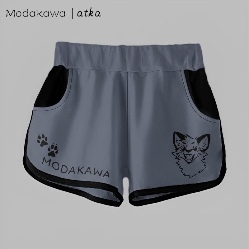 MODAKAWA X atka Fox Print Casual Shorts - Grey - 5XL - image 5