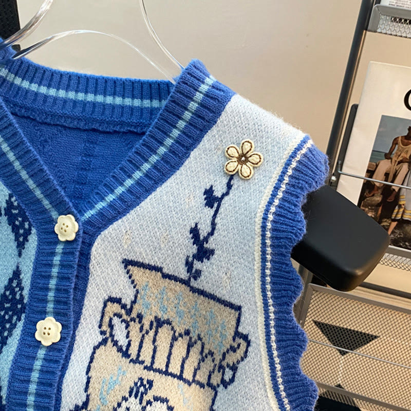 V-neck Color Block Knit Vest - image 3