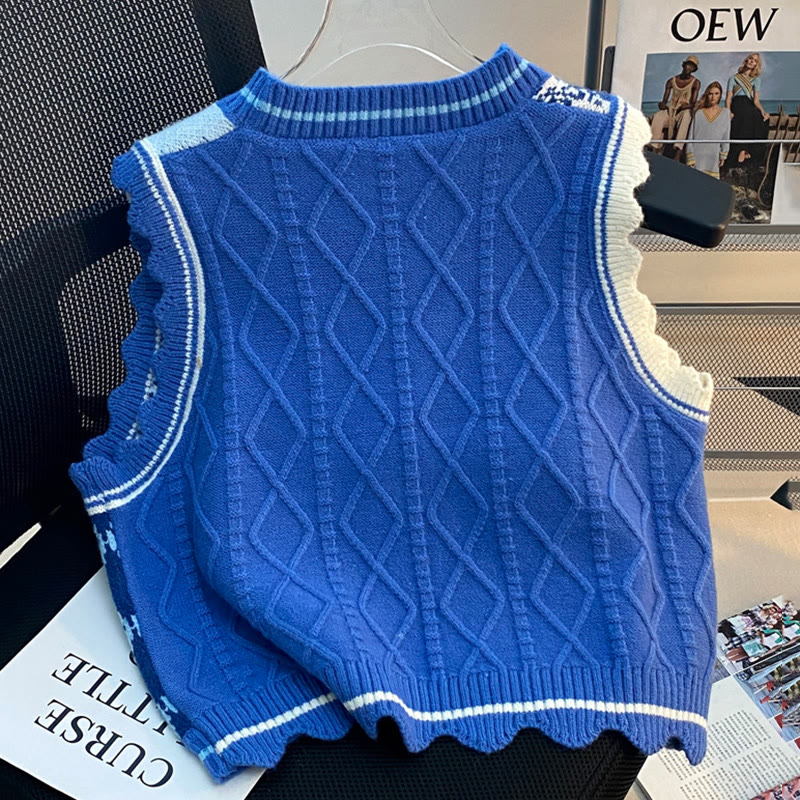 V-neck Color Block Knit Vest - image 2