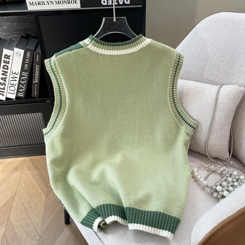 V-neck Color Block Tassel Knit Vest - image 2