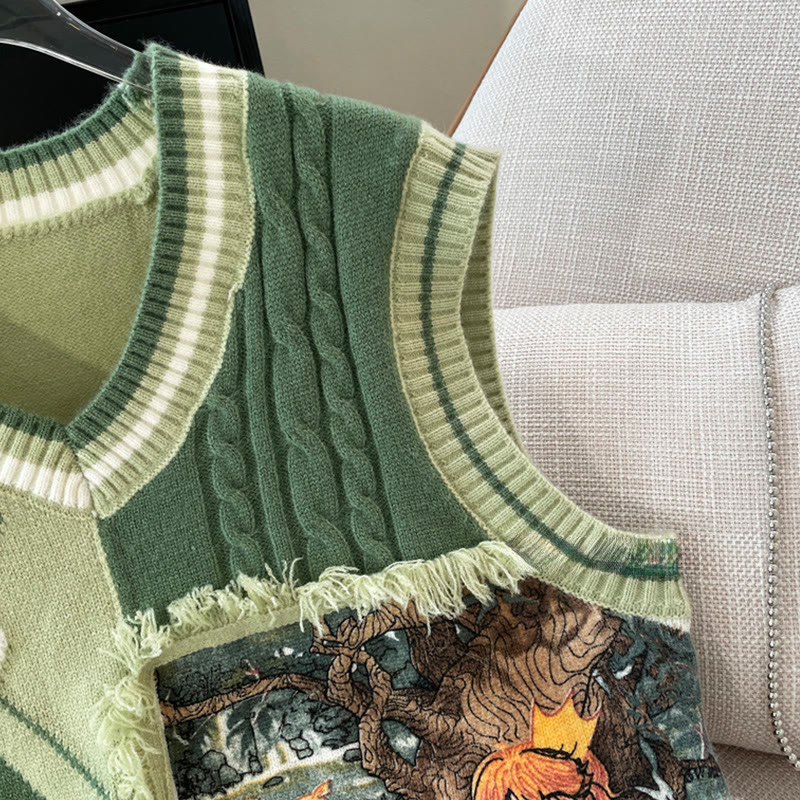 V-neck Color Block Tassel Knit Vest - image 4