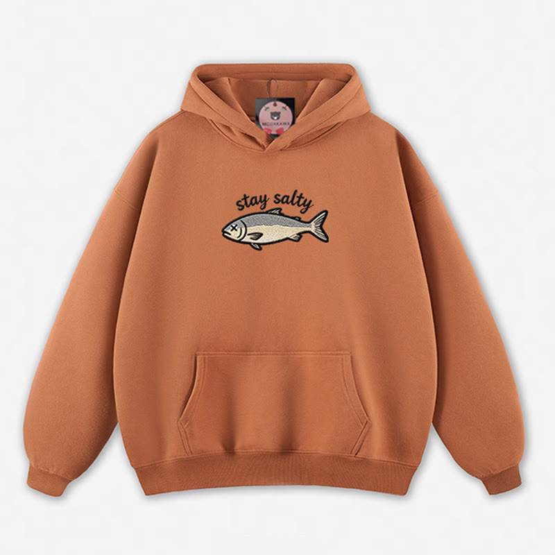 STAY SALTY Dead Fish Graphic Loose Hoodie - Light Brown - 5XL - image 2