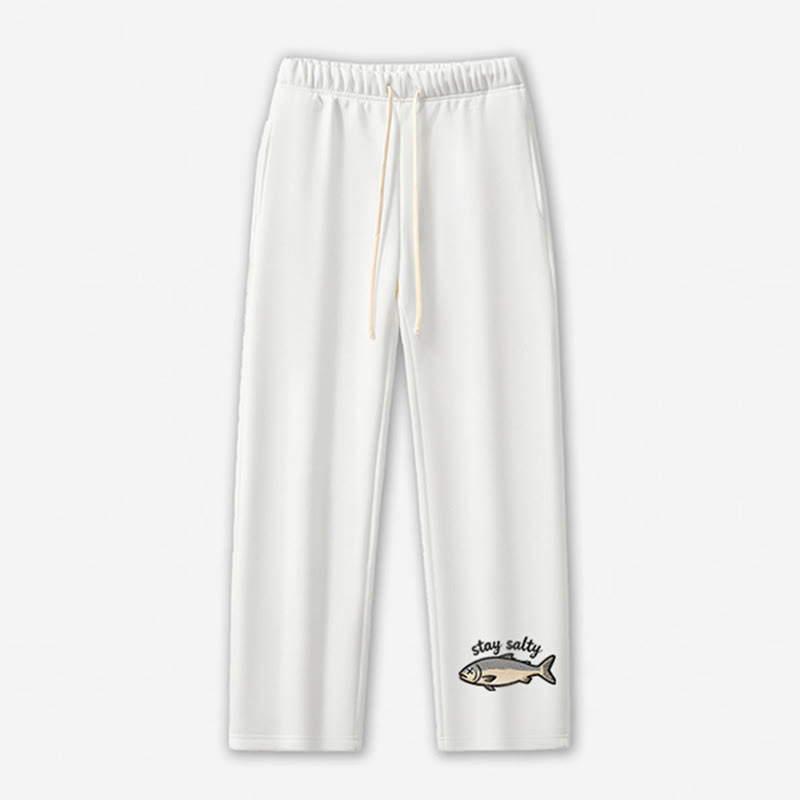 STAY SALTY Dead Fish Graphic Casual Pants - White - 5XL - image 4