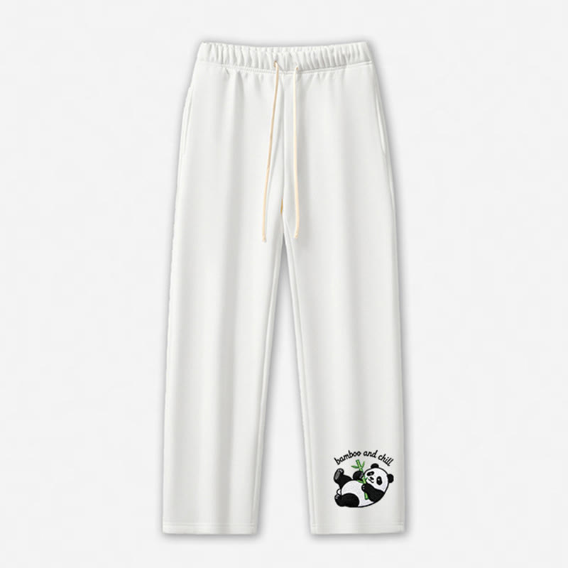 BAMBOO AND CHILL Panda Graphic Casual Pants - White - 5XL - image 8