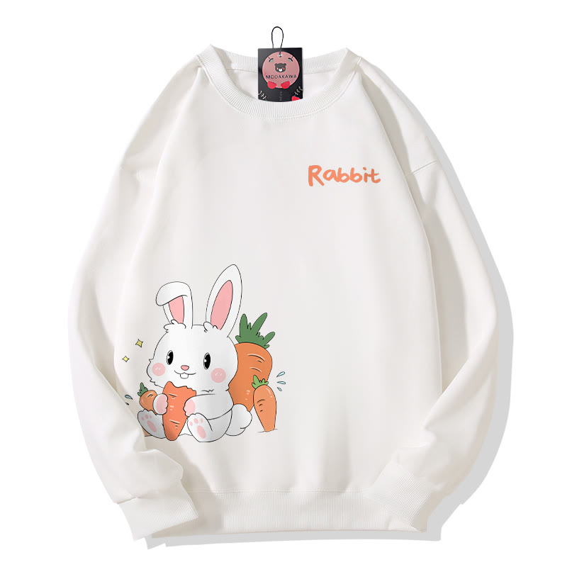Rabbit Eating Carrots Graphic Round Collar Sweatshirt - White - 5XL - image 4