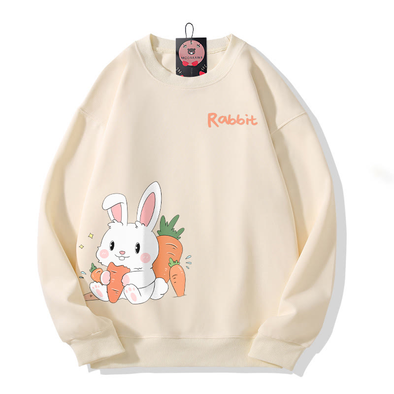 Rabbit Eating Carrots Graphic Round Collar Sweatshirt - Beige - 5XL - image 2