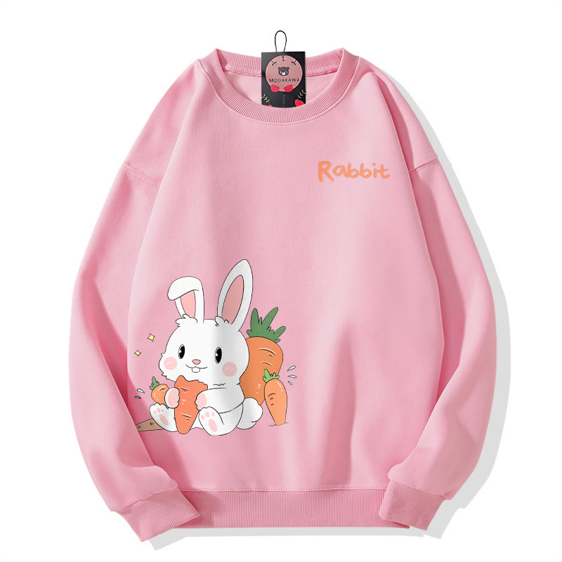 Rabbit Eating Carrots Graphic Round Collar Sweatshirt - Pink - 5XL - image 1