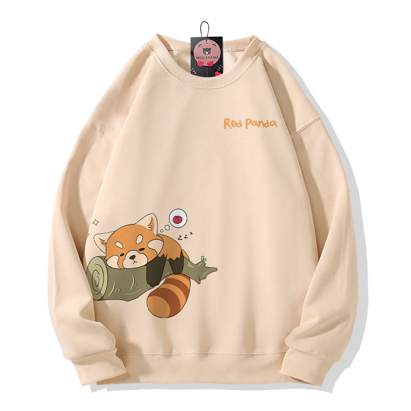Red Panda Sleeping On Log Graphic Round Collar Sweatshirt - Apricot - 5XL - image 2