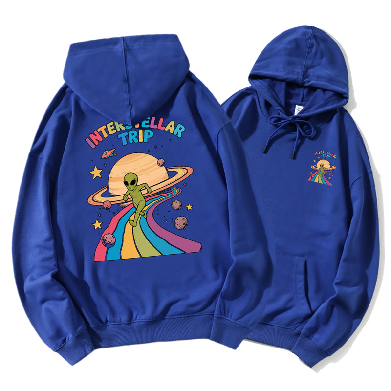 INTERSTELLAR TRIP Cosmic Alien Graphic Hoodie - Blue - 5XL - image 1