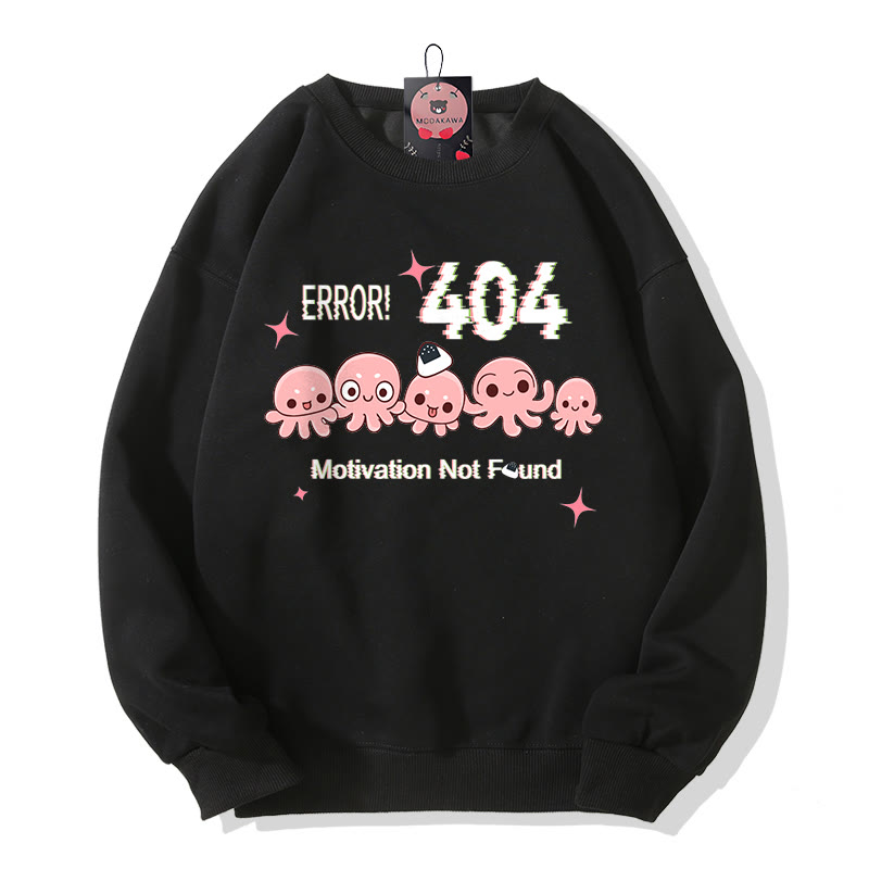 ERROR 404 MOTIVATION NOT FOUND Octopus Graphic Round Collar Sweatshirt - Black - 5XL - image 2