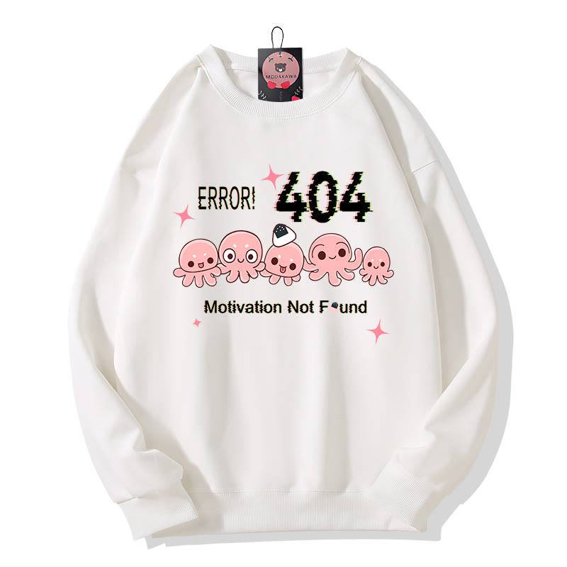 ERROR 404 MOTIVATION NOT FOUND Octopus Graphic Round Collar Sweatshirt - White - 5XL - image 1