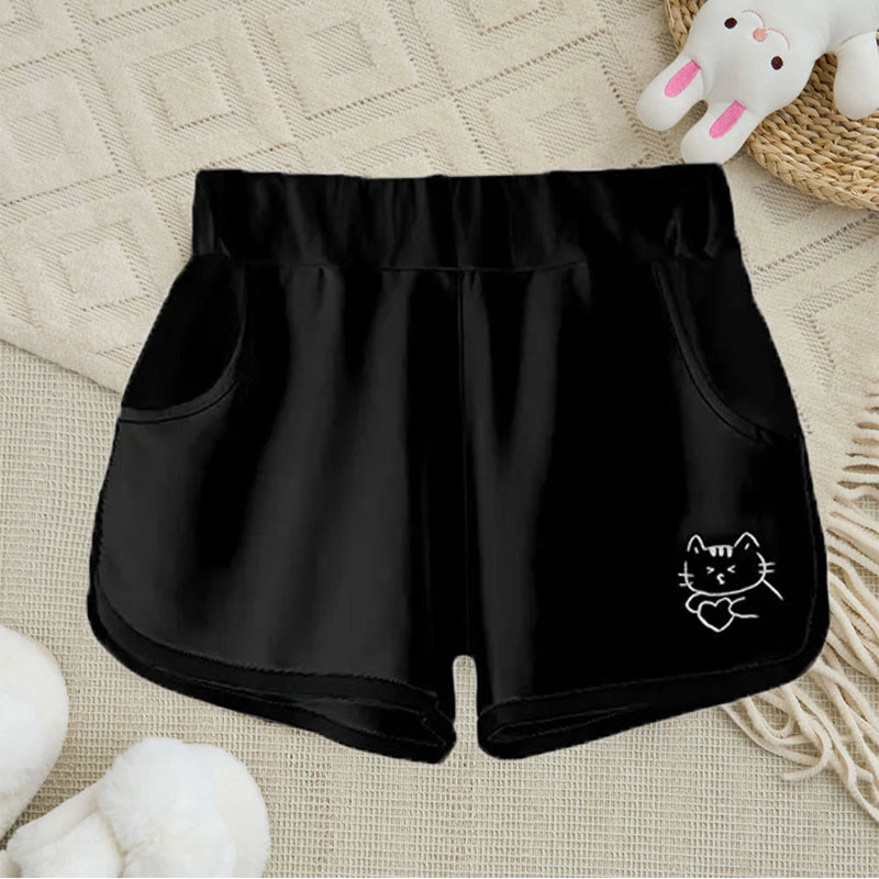 Kitty Letter Print Casual Shorts - Black - 5XL - image 2