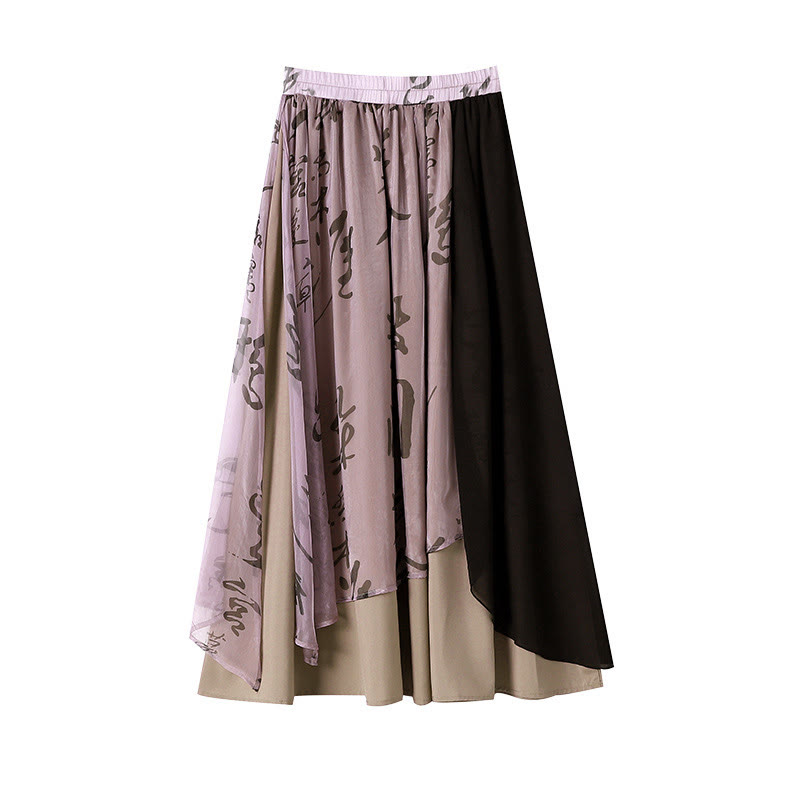 Vintage Buckle Hollow Out Top Letter Print Pantskirt - Pantskirt - 4XL - image 3