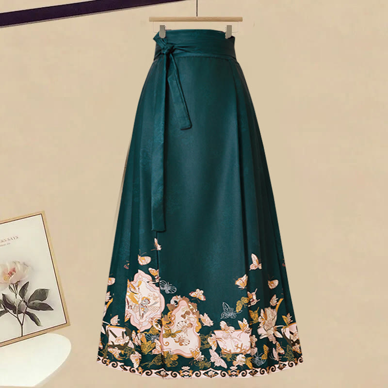 Knit Sweater Dress Flower Print Horse-face Skirt Matching Outfit - Green Skirt - 3XL - image 4