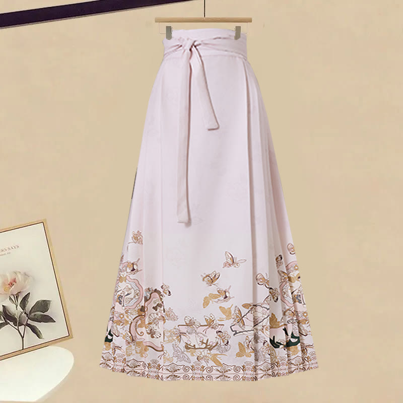 Knit Sweater Dress Flower Print Horse-face Skirt Matching Outfit - Pink Skirt - 3XL - image 3