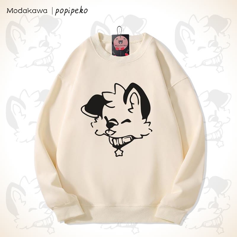 MODAKAWA X popipeko Puppy Print Round Collar Sweatshirt - Apricot A - 5XL - image 1