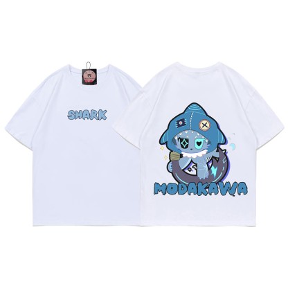 MODAKAWA Playful Shark Graphic Dark Aesthetic T-shirt - White - C - 5XL - image 6