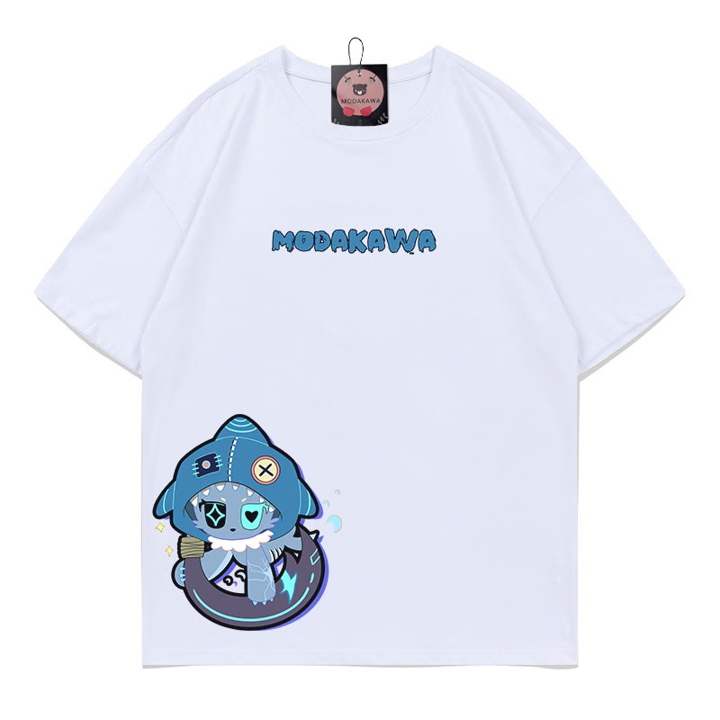 MODAKAWA Playful Shark Graphic Dark Aesthetic T-shirt - White - B - 5XL - image 5