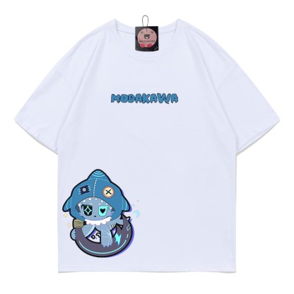 MODAKAWA Playful Shark Graphic Dark Aesthetic T-shirt - White - B - 5XL - image 5