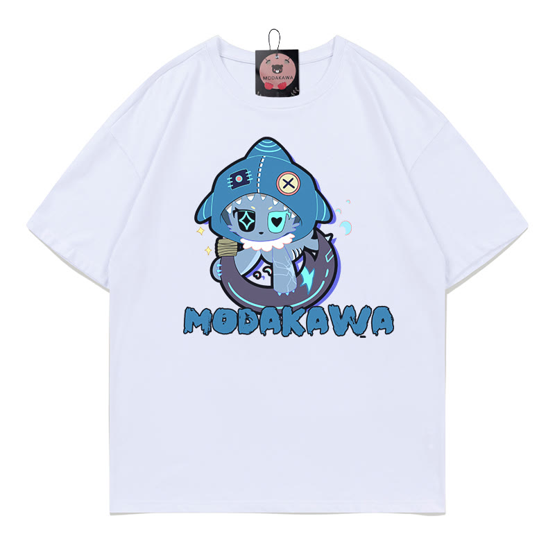 MODAKAWA Playful Shark Graphic Dark Aesthetic T-shirt - White - A - 5XL - image 4