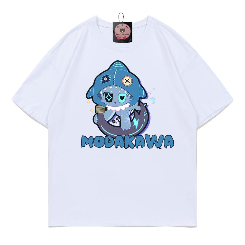 MODAKAWA Playful Shark Graphic Dark Aesthetic T-shirt - White - A - 5XL - image 4