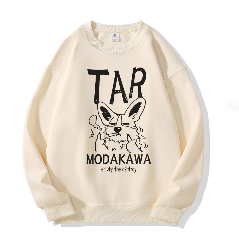 MODAKAWA TAR Grumpy Smoking Puppy Graphic Unisex Sweatshirt - Beige - 5XL - image 1