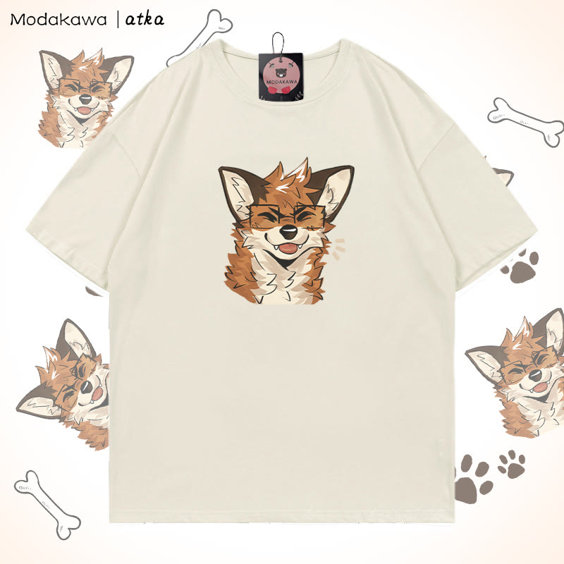 MODAKAWA X atka Fox Wearing Glasses Graphic T-shirt - Beige - 5XL - image 2