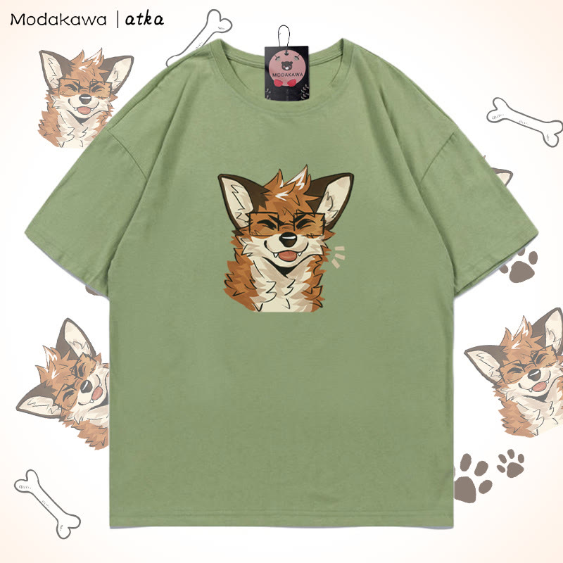 Fox Wearing Glasses Graphic T-shirt - Green - 5XL - image 1