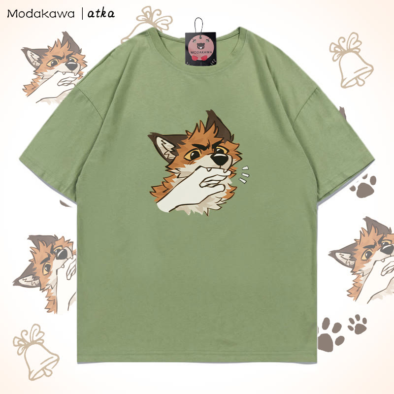 Playful Fox Graphic T-shirt - Green - 5XL - image 2