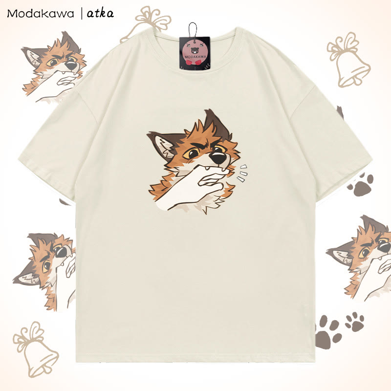 MODAKAWA X atka Playful Fox Graphic T-shirt - Beige - 5XL - image 1