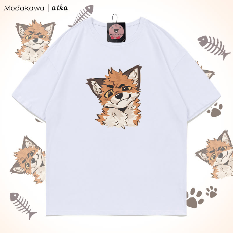 MODAKAWA X atka Funny Fox Graphic T-shirt - White - 5XL - image 6