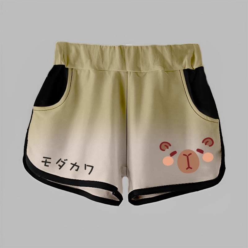 Gradient Capybara Graphic MODAKAWA Shorts - Brown - 5XL - image 1