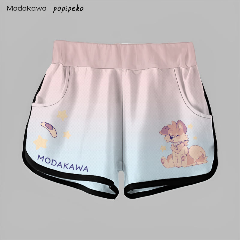 MODAKAWA X popipeko Gradient Tongue-out Puppy Graphic Shorts - Pink&Blue - 5XL - image 1