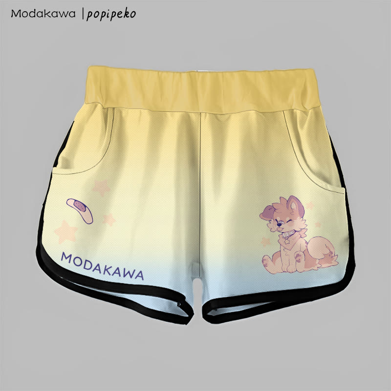MODAKAWA X popipeko Gradient Tongue-out Puppy Graphic Shorts - Yellow&Blue - 5XL - image 2