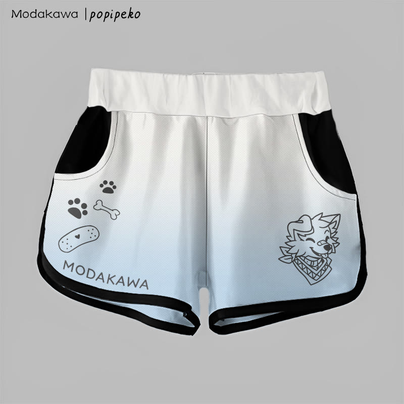 MODAKAWA X popipeko Gradient Smiling Puppy Graphic Shorts - White&Blue - 5XL - image 1