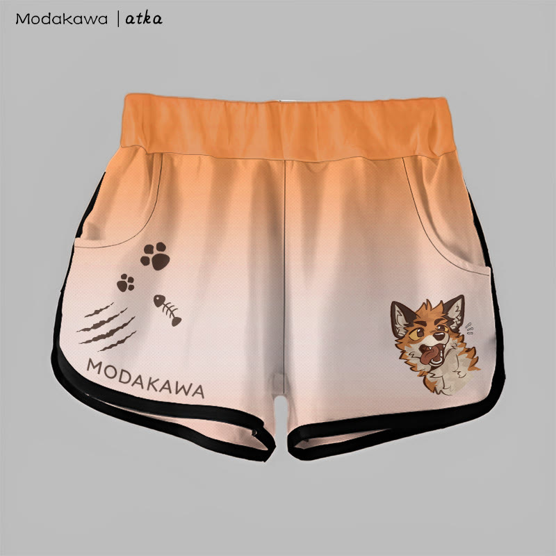 MODAKAWA X atka Gradient Playful Fox Face Graphic Shorts - Orange&White - 5XL - image 1