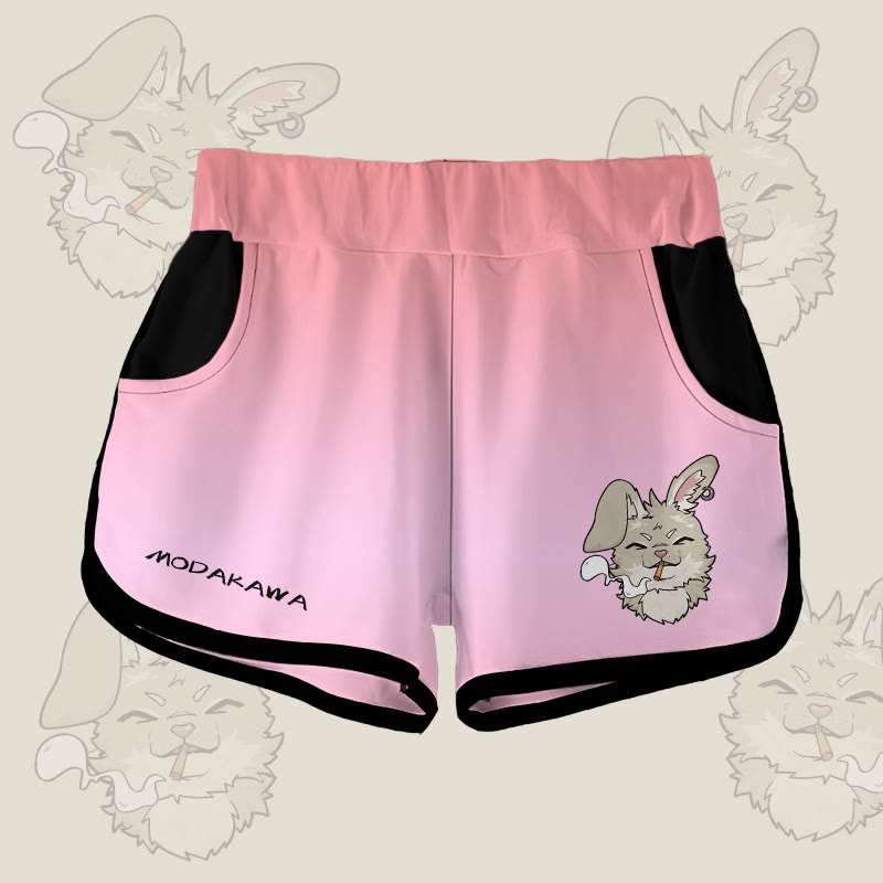 MODAKAWA Gradient Smoking Bunny Graphic Shorts - Pink - 5XL - image 1