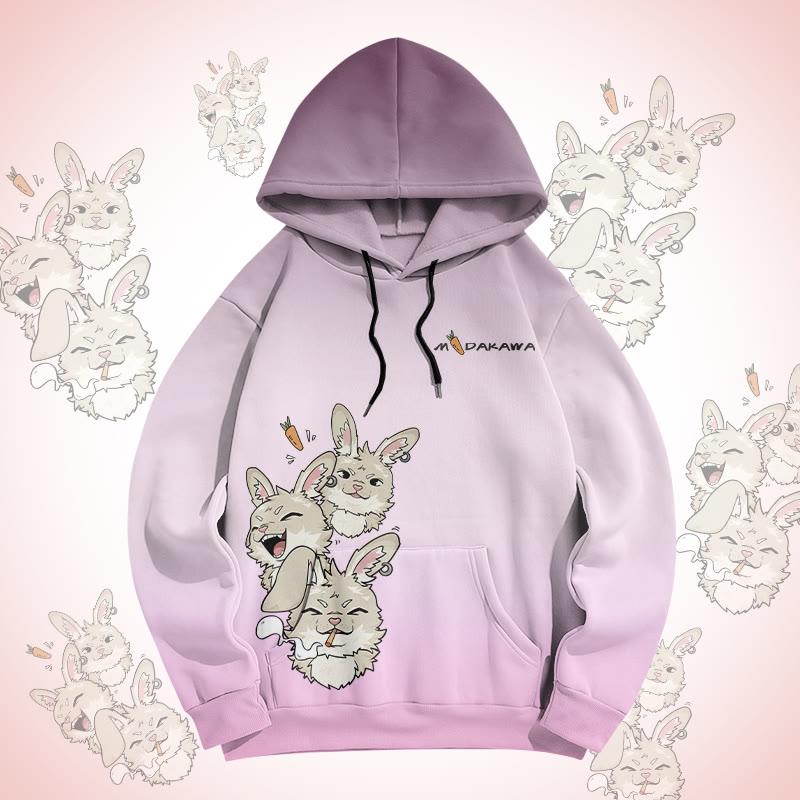 MODAKAWA Gradient Joyful Bunny Graphic Pullover Hoodie - Purple - 8XL - image 1