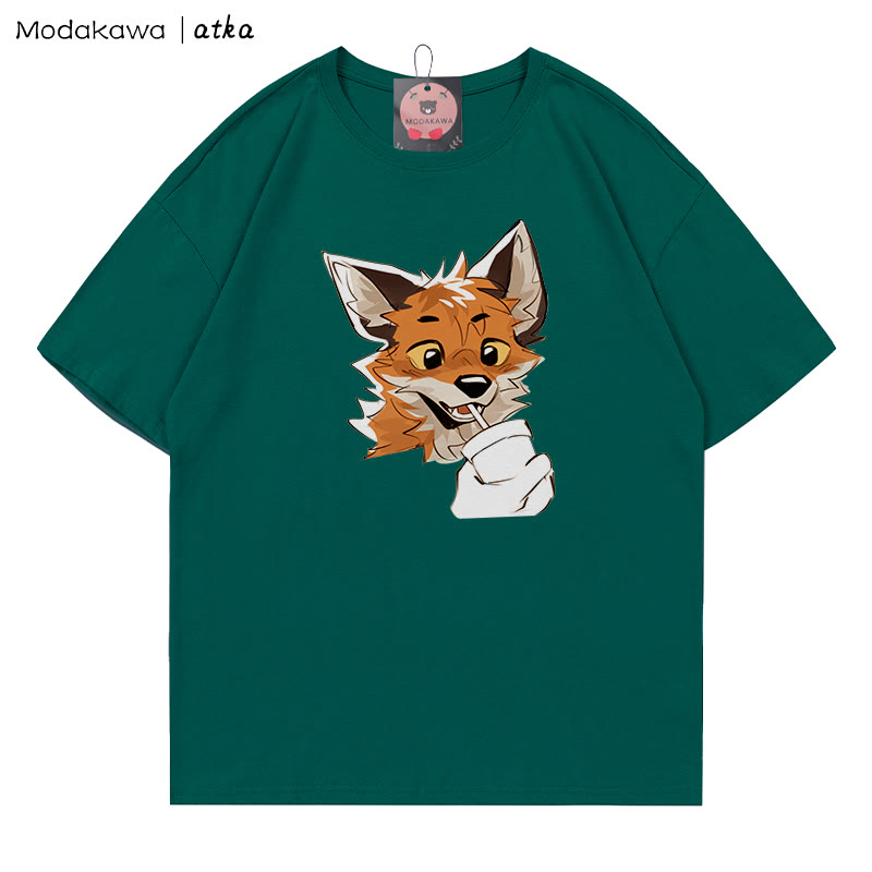 MODAKAWA X atka Fox Print T-shirt - Olive Green - 5XL - image 3